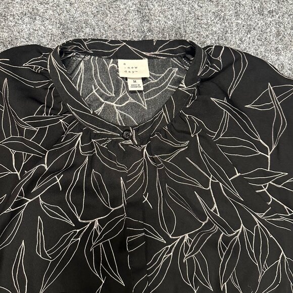 A New Day Womens Black Lilac Floral Print Midi Dress Medium Long Sleeve Elegant - Picture 11 of 11